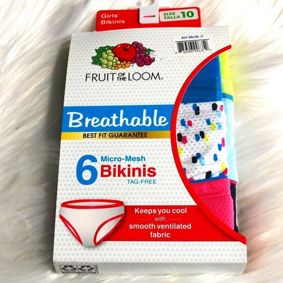 Fruit of the Loom Girl's Breathable Micro Mesh Bikini Panties 6 Pack Size 10 - Picture 1 of 2